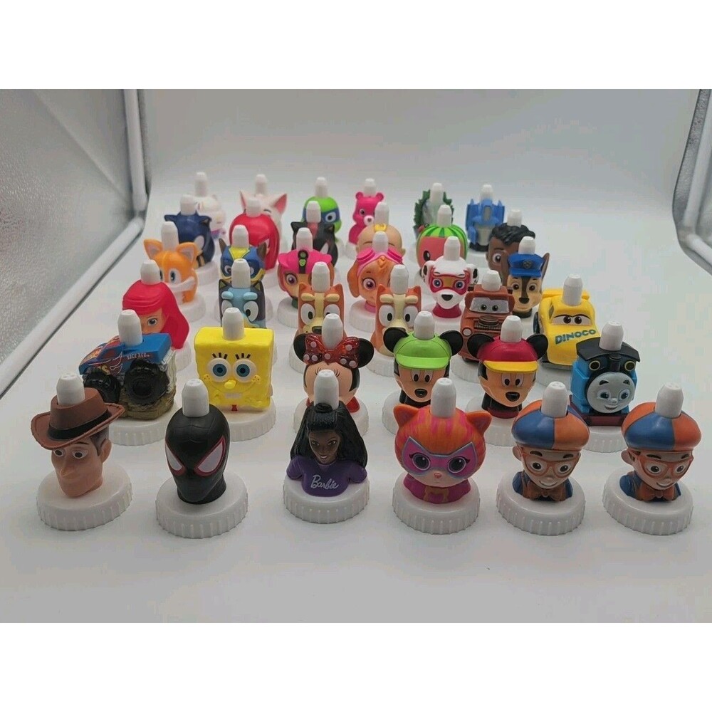 Lot 36 Good 2 Grow Juice Bottle Toppers Paw Patrol Disney Sonic Cars Coco Melon
